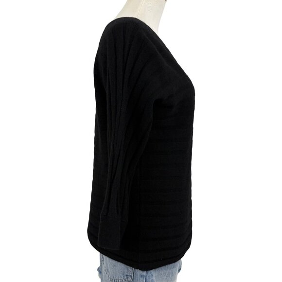 Saks Fifth Avenue Sweater Women's S/P Cashmere Long Sleeve Wide Ribbed Black - Picture 3 of 12